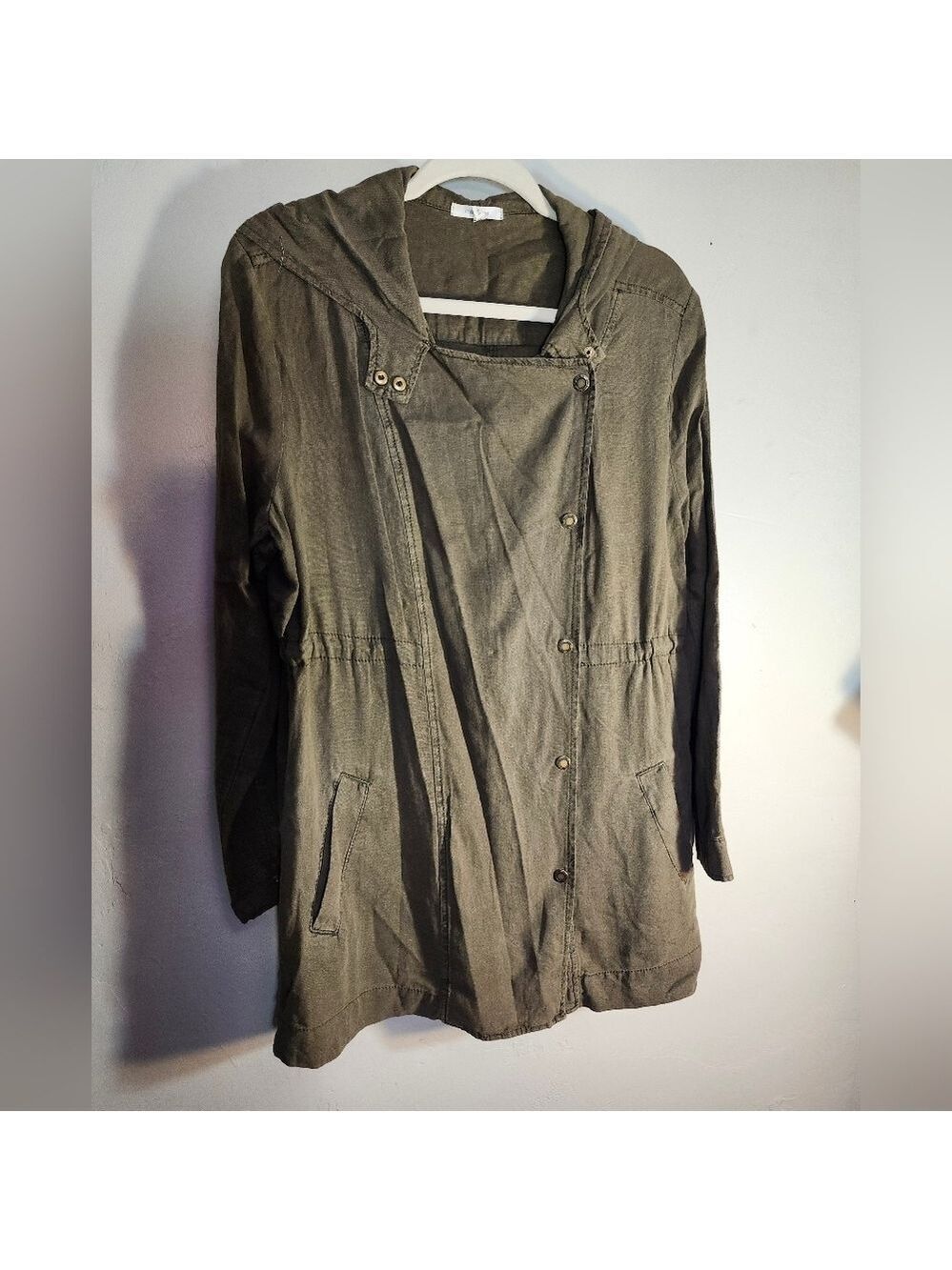 Maurices Linen Cotton Blend Olive Hooded Women's Jacket Sz M
